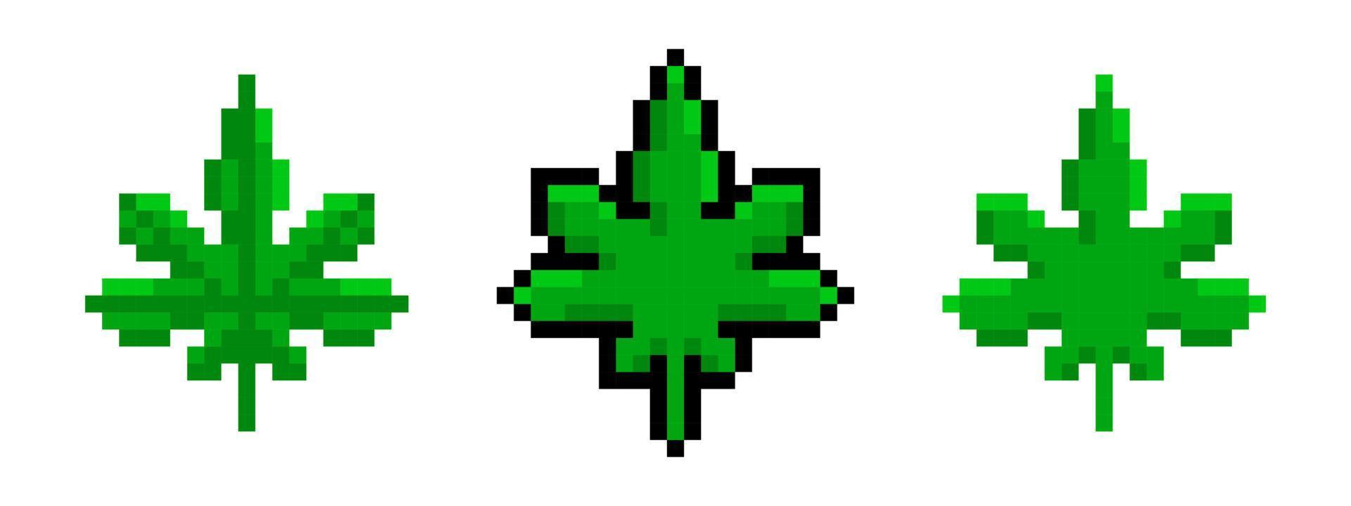 set di foglie di canapa verde pixel. marijuana pixelata con effetto narcotico rilassante ganja naturale con effetto vettore medicinale