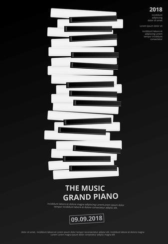 Illustrazione di vettore del modello del fondo del manifesto del pianoforte a coda di musica