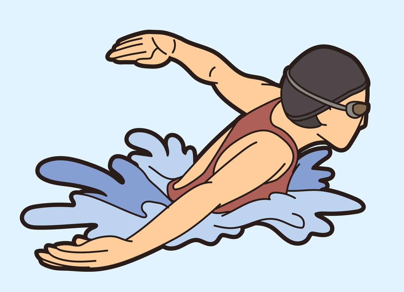 una donna che nuota sport nuotatore azione farfalla vettore
