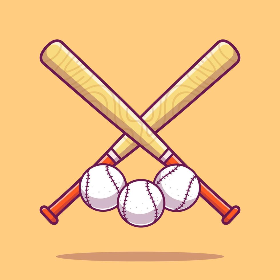 baseball con l'illustrazione dell'icona di vettore del fumetto del bastone. sport oggetto icona concetto isolato premium vettore. stile cartone animato piatto