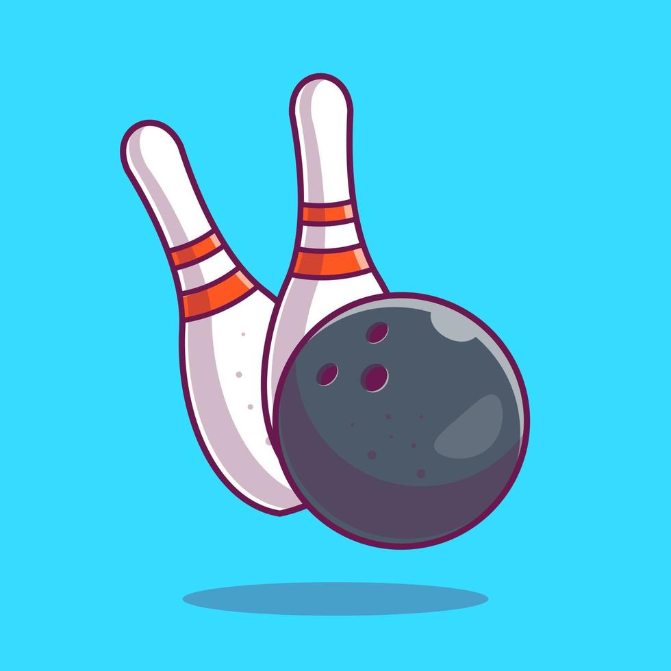 palla da bowling con birilli da bowling fumetto icona vettore illustrazione. sport oggetto icona concetto isolato premium vettore. stile cartone animato piatto