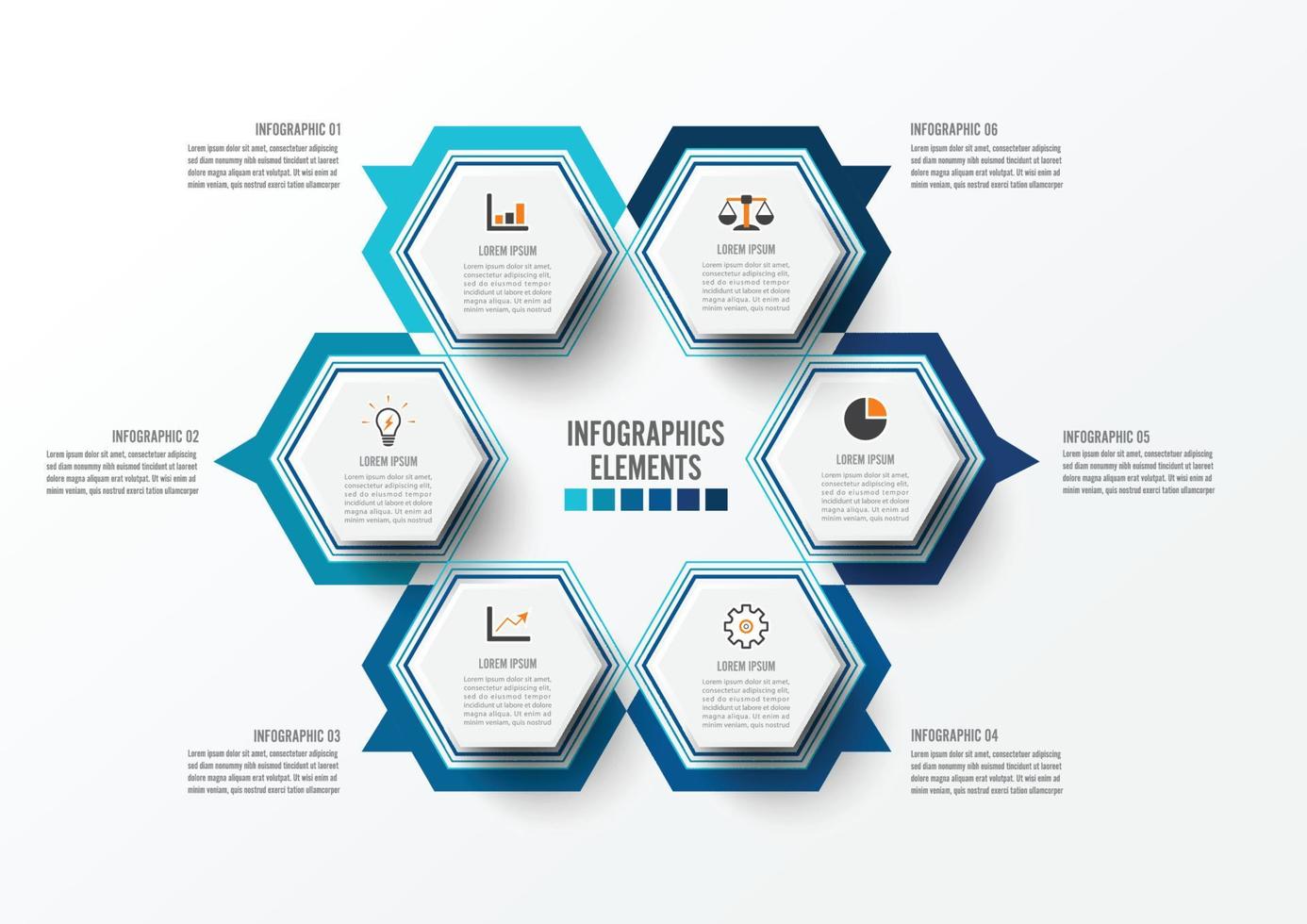 illustrazione vettoriale infografica 6 opzioni. modello per brochure, affari, web design