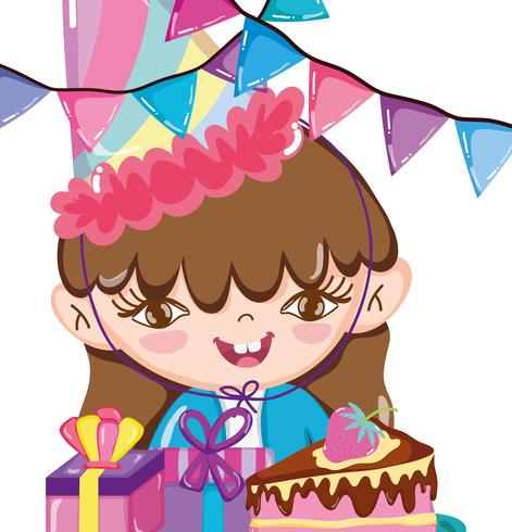 Cartoni animati di festa di compleanno di ragazza vettore