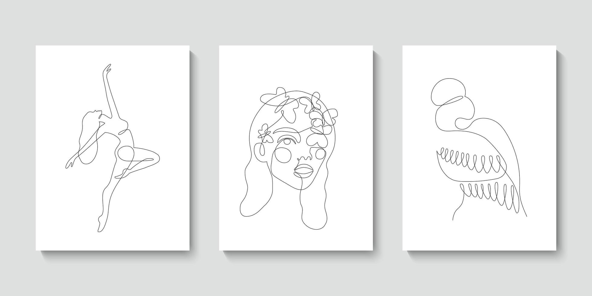 set con 3 donne astratte un ritratto a linea continua. illustrazione moderna in stile minimalista per poster, stampe di t-shirt, avatar, cartoline. disegno grafico a linea singola vettore