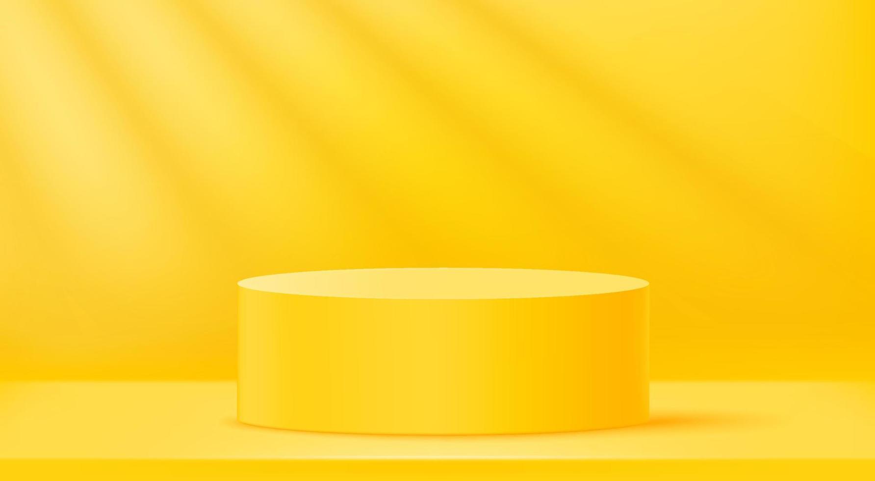 interno giallo con luce di una finestra e podio. illustrazione 3d vettoriale