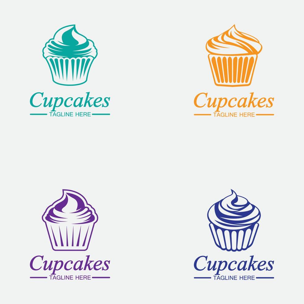 impostare il modello di vettore di progettazione del logo del bigné. icona di cupcakes da forno.