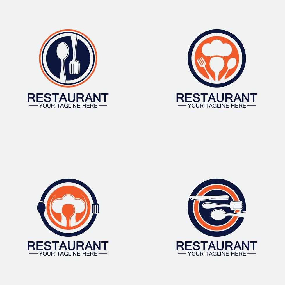 impostare il logo del ristorante con l'icona di cucchiaio e forchetta, menu design cibo bevanda concetto per ristorante caffetteria vettore