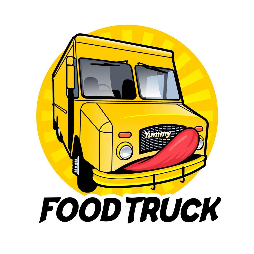 modello vettoriale del logo del camion di cibo, elemento di design per logo, poster, carta, banner, emblema, maglietta. illustrazione vettoriale