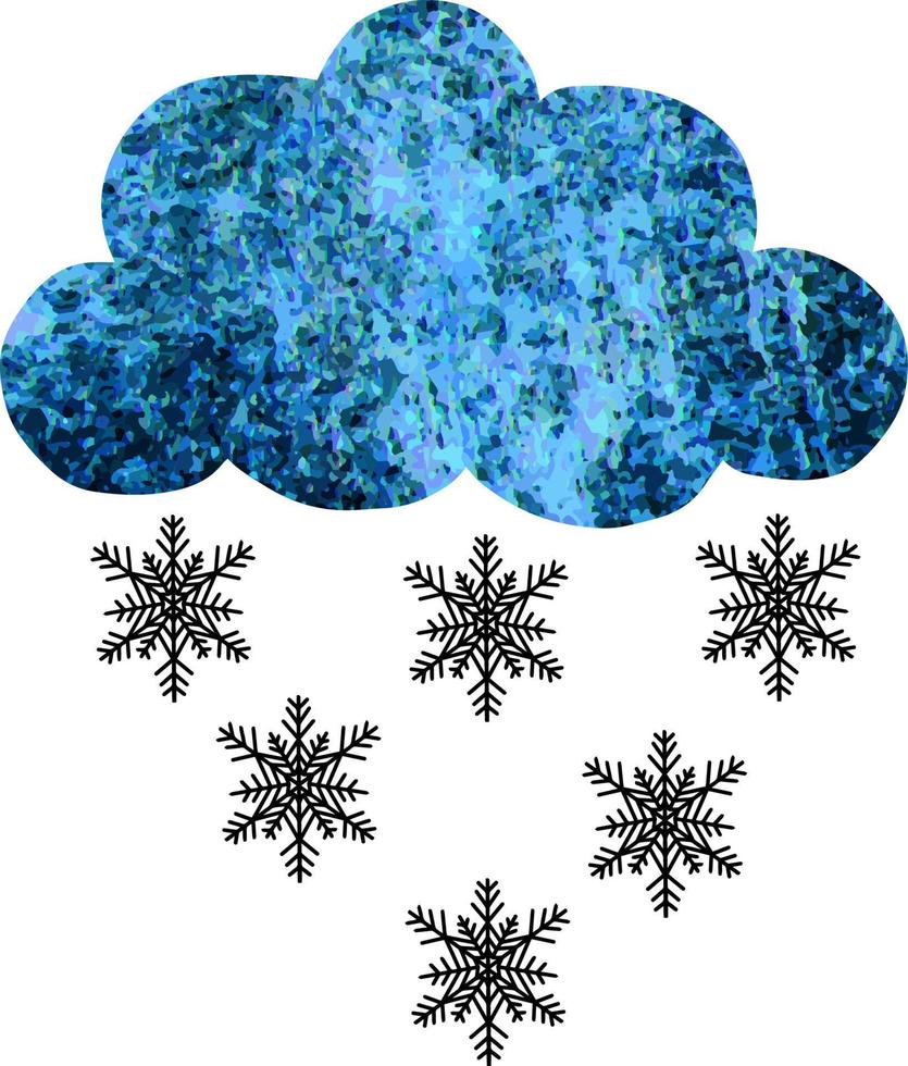 nuvola con neve che ne esce isolata con il disegno vettoriale di fiocchi di neve