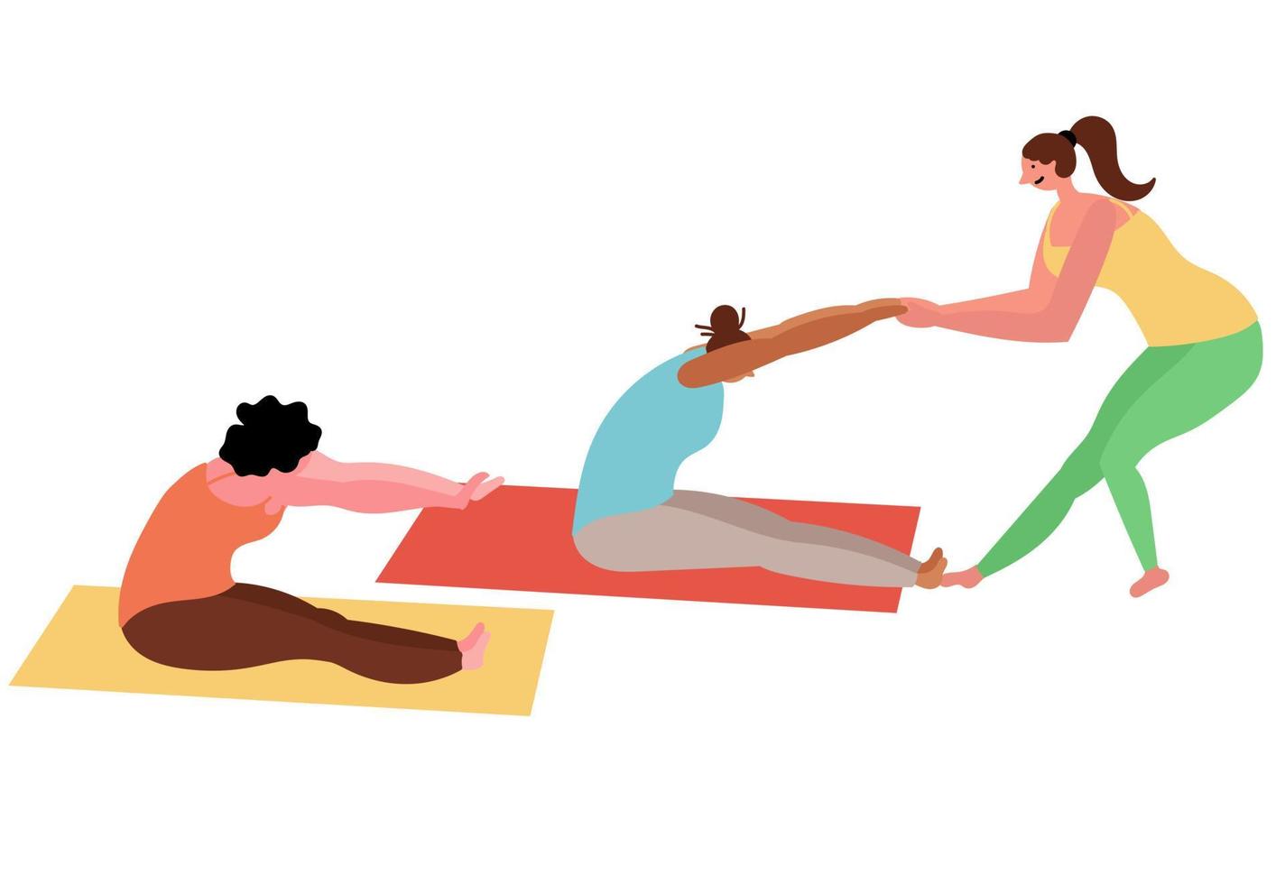 lezioni di yoga di gruppo femminile con un istruttore vettore