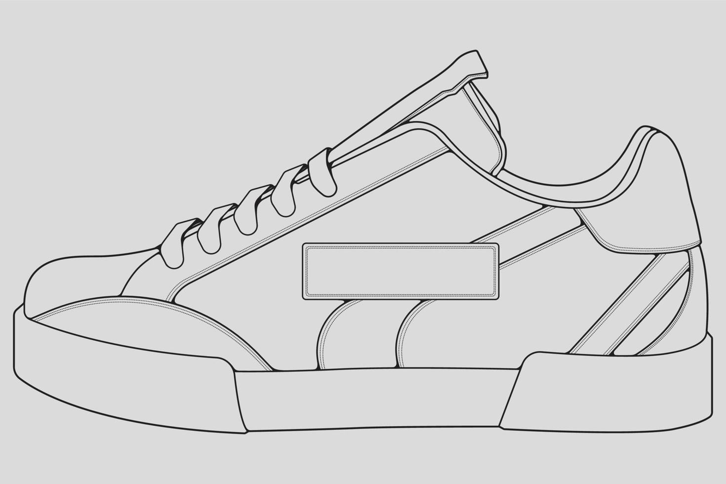 scarpe da ginnastica contorno disegno vettoriale, scarpe da ginnastica disegnate in uno stile di schizzo, linea nera scarpe da ginnastica modello contorno, illustrazione vettoriale. vettore