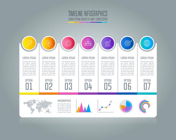 Concetto di business infografica Timeline con 7 opzioni. vettore
