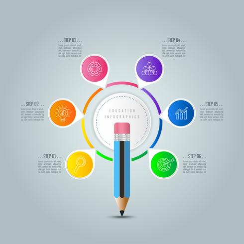 Opzione di infographics di formazione modello 6 step. vettore