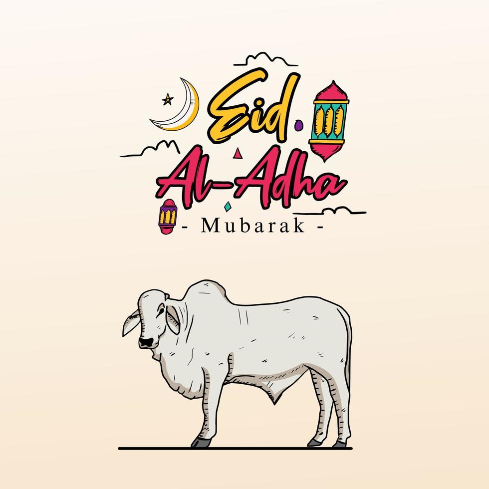 design illustrazione vettoriale eid adha mubarak con stile schizzo completo di illustrazione animale. adatto per biglietti di auguri, poster e banner.