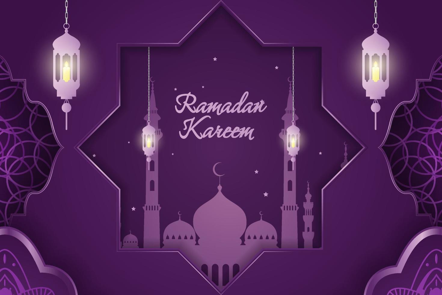 ramadan kareem sfondo islamico viola con elemento linea vettore