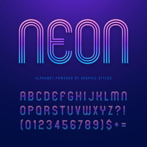 Alfabeto delle bande con il vettore al neon di effetto