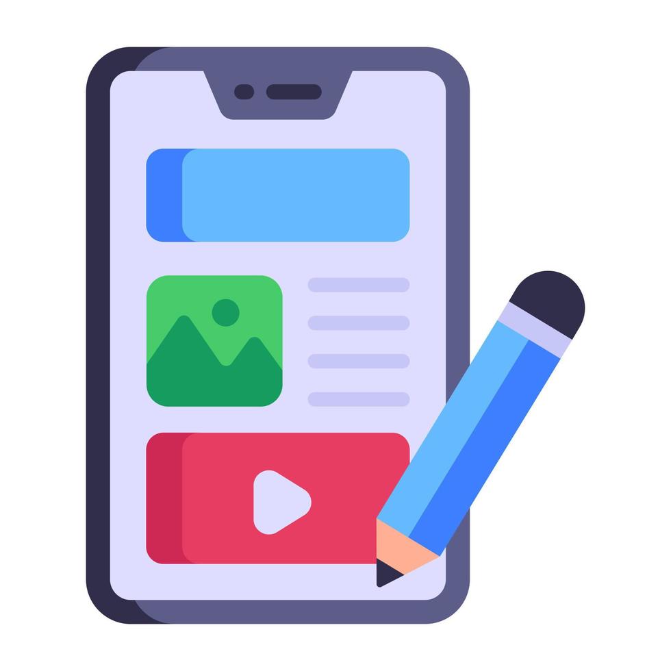 icona di contenuti mobili, design piatto di app vettore