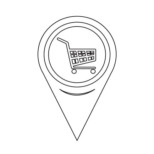 Icona del carrello del puntatore della mappa vettore