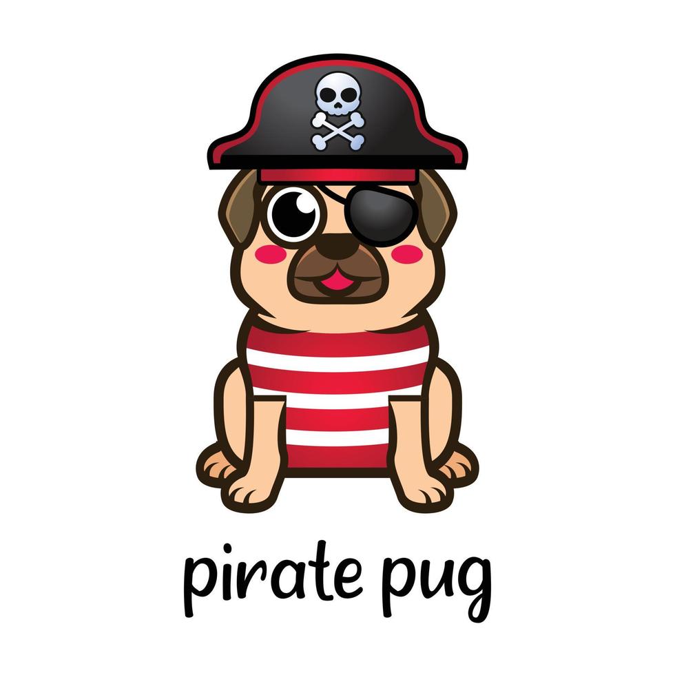 simpatico cartone animato pug dog pirata vettore