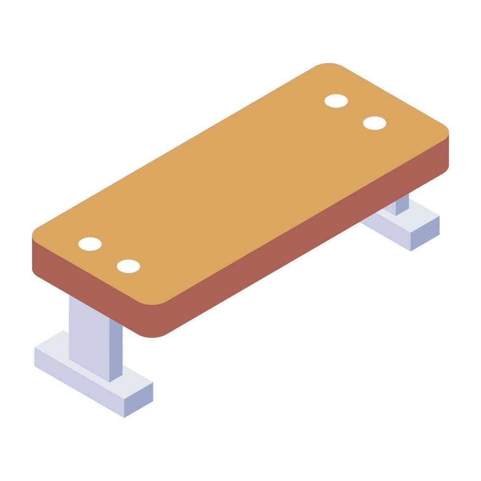 panca in icona isometrica, mobili per la scuola in legno vettore