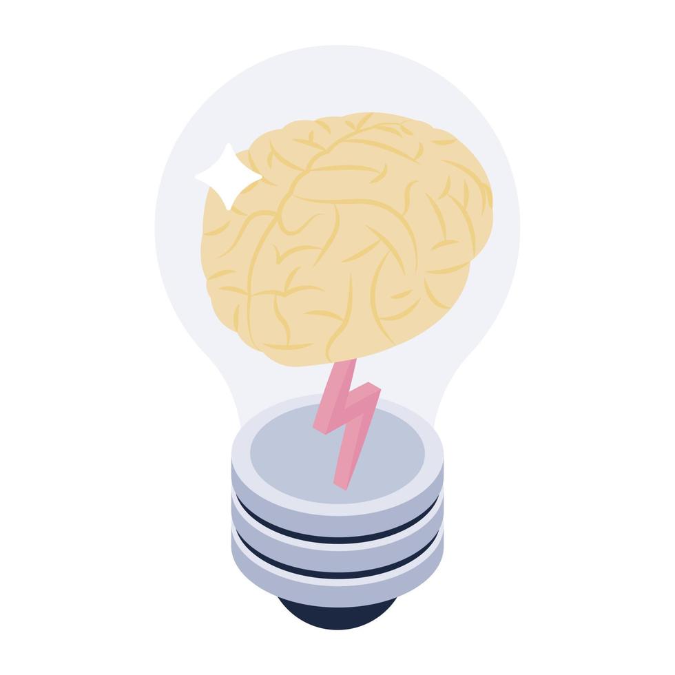 cervello all'interno della lampadina, icona dell'idea creativa vettore