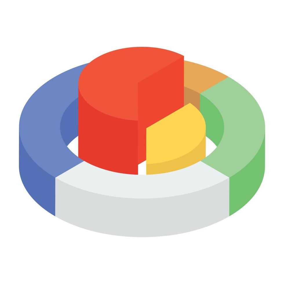 un grafico a torta che denota la visualizzazione grafica nell'icona isometrica vettore