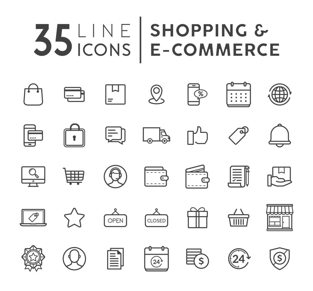 icone sottili moderne minimali per lo shopping online. icona linea piatta alla moda per e-commerce e shopping. illustrazione vettoriale a linea piatta colorata