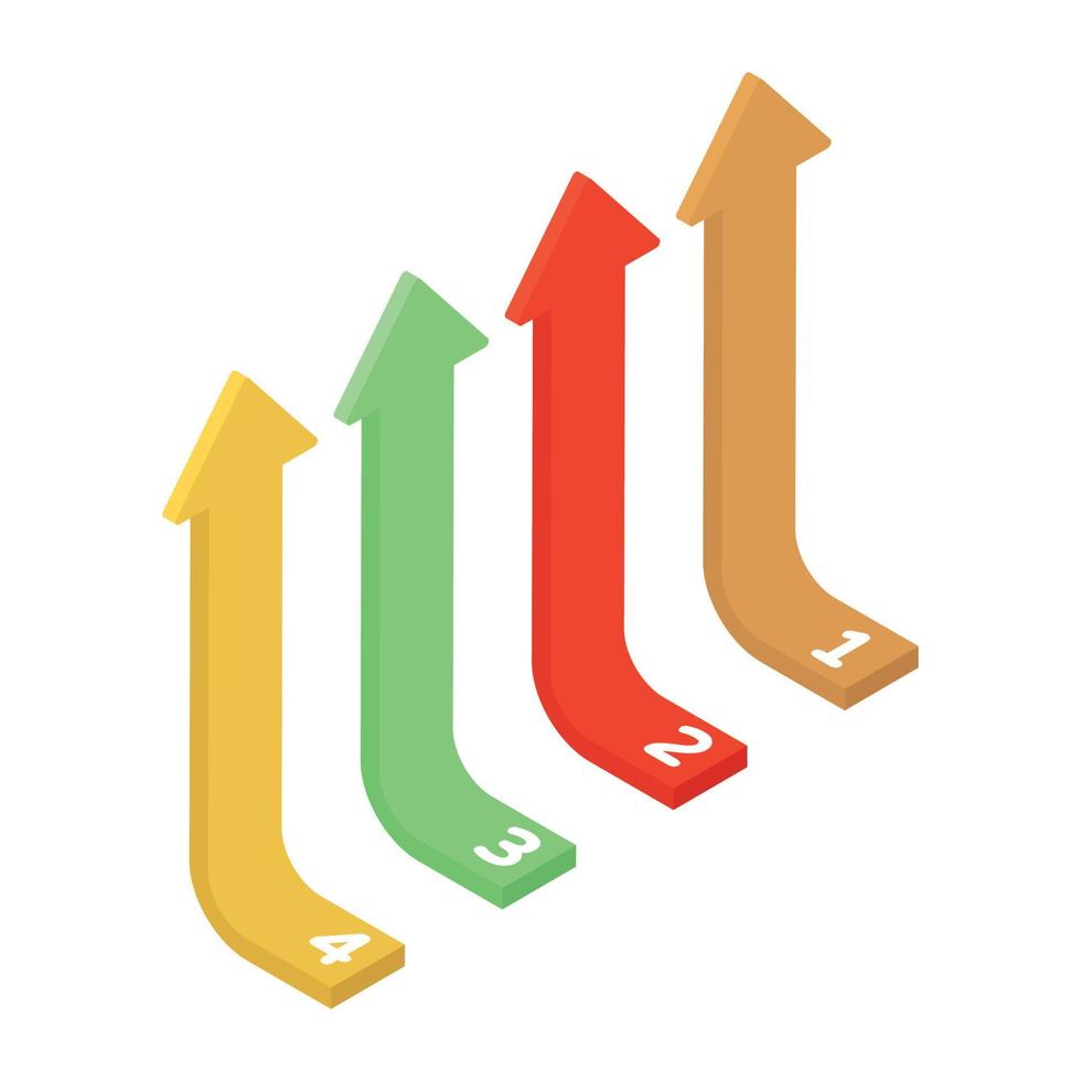 frecce su con numeri, icona isometrica infografica passo vettore