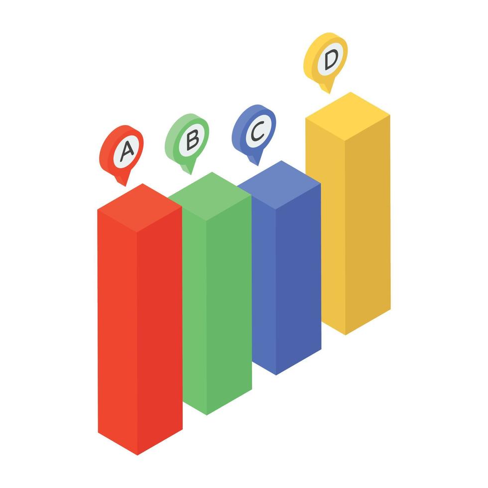 icona alla moda del diagramma a barre, design isometrico vettore
