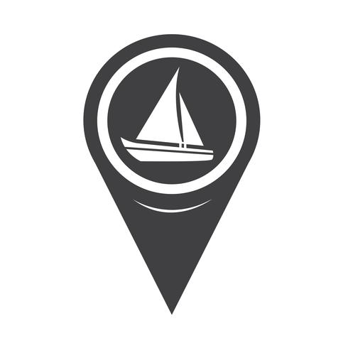 Mappa puntatore icona barca a vela vettore