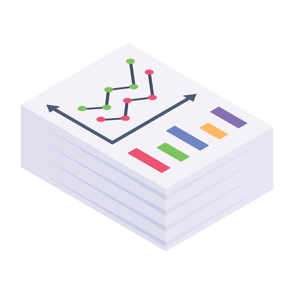 infografica sul documento, icona isometrica del rapporto statistico vettore