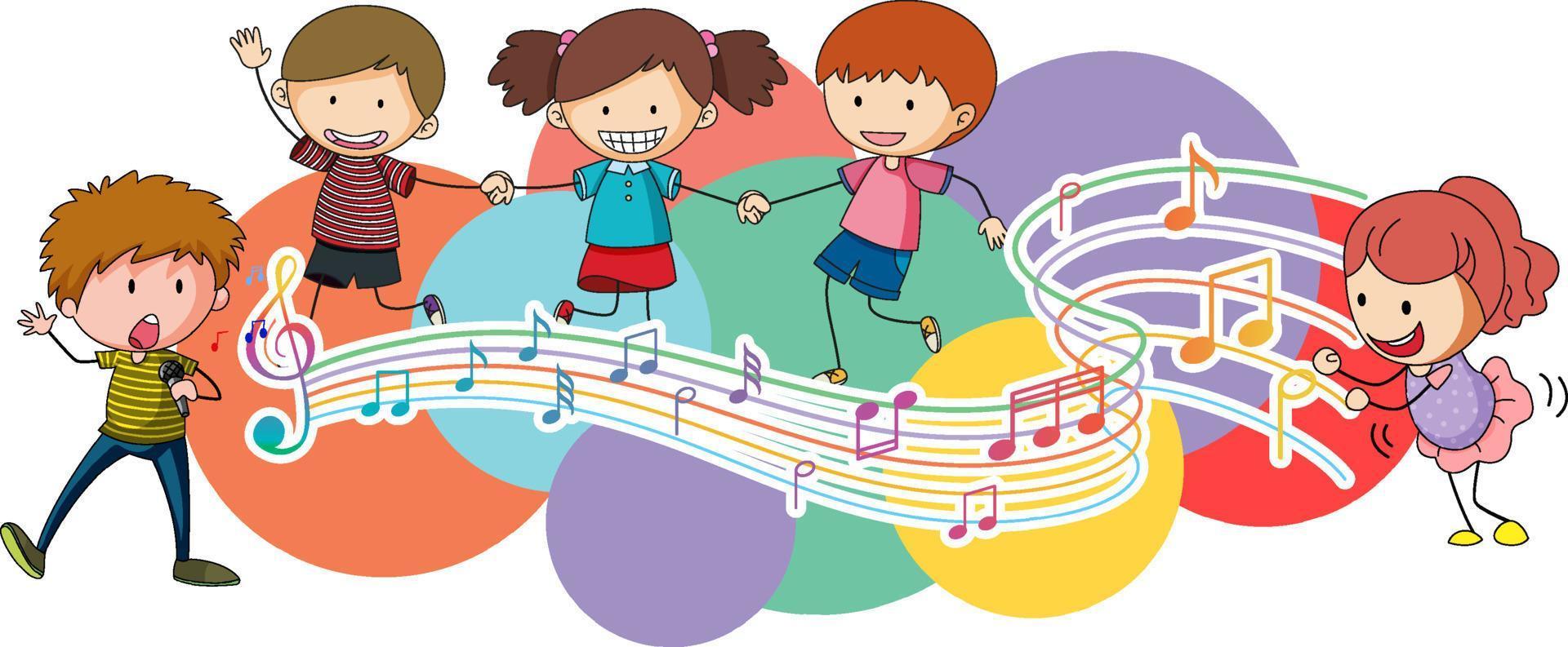 bambini felici che ballano con note musicali su sfondo bianco vettore