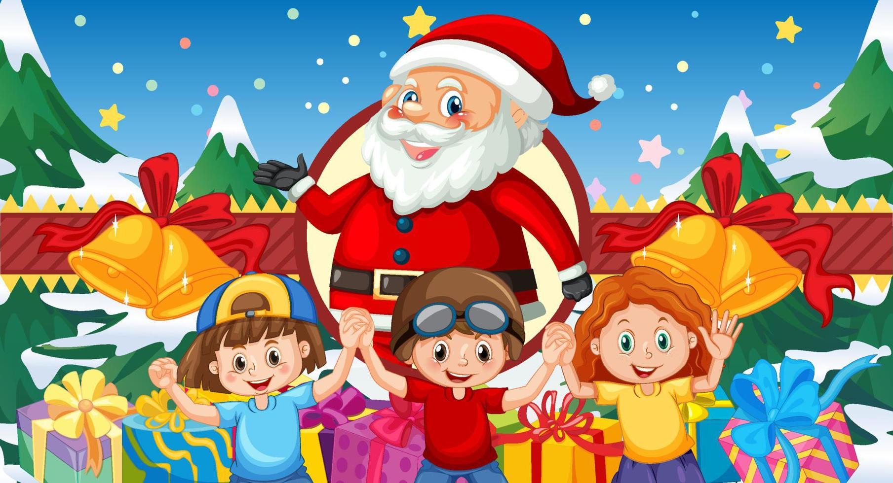 poster di natale con babbo natale e bambini vettore