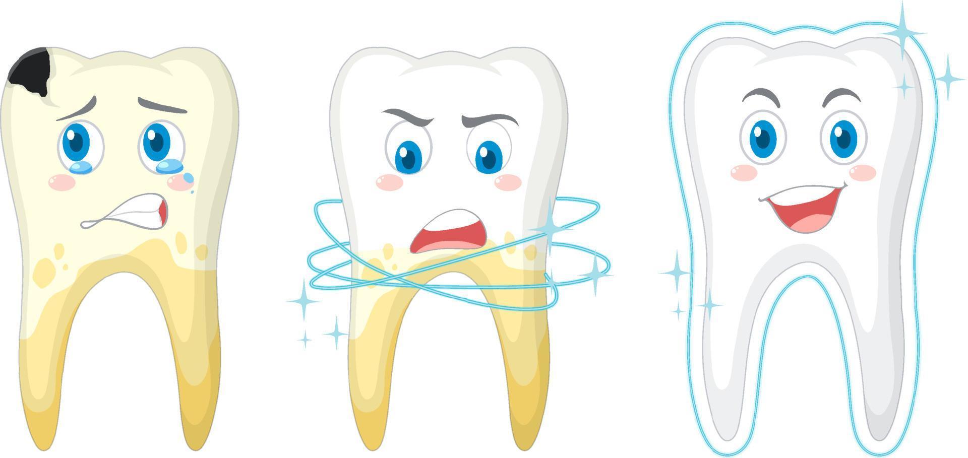 diverse condizioni dei denti su sfondo bianco vettore