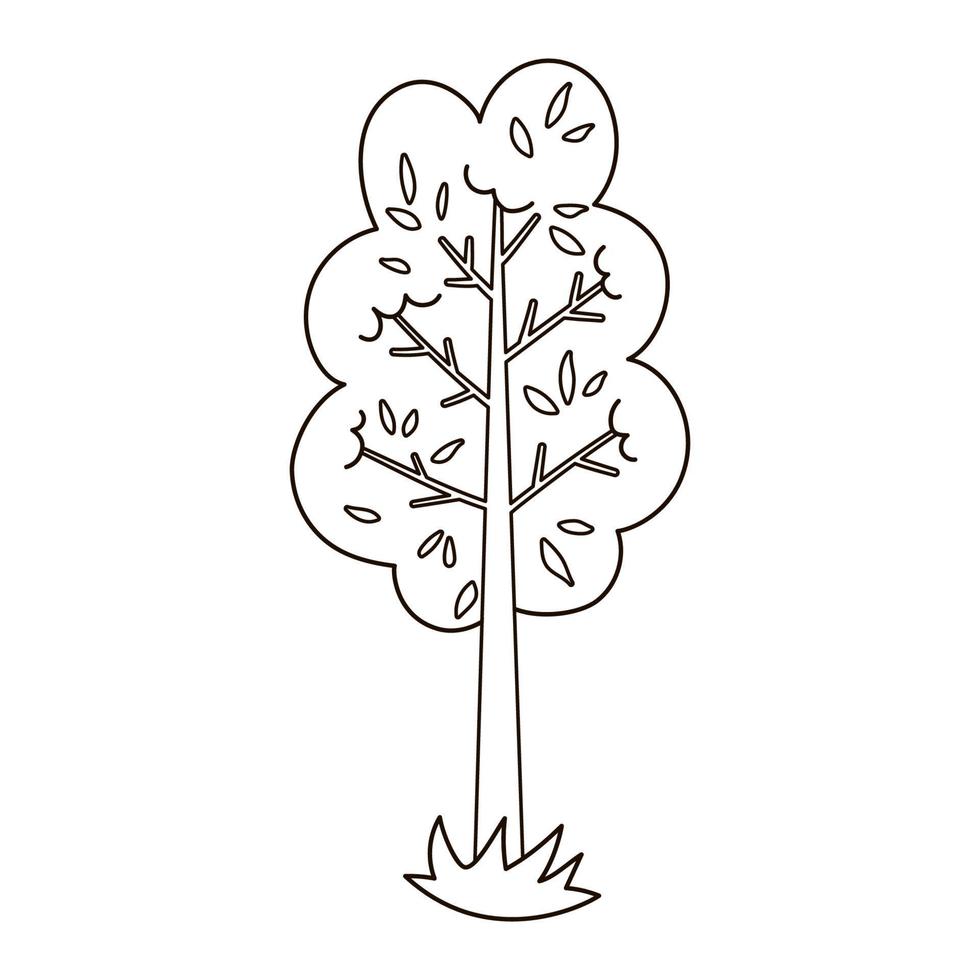vettore in bianco e nero giardino o albero della foresta. delineare l'illustrazione del bosco primaverile o della pianta della fattoria. icona dell'arbusto del disegno a tratteggio naturale.