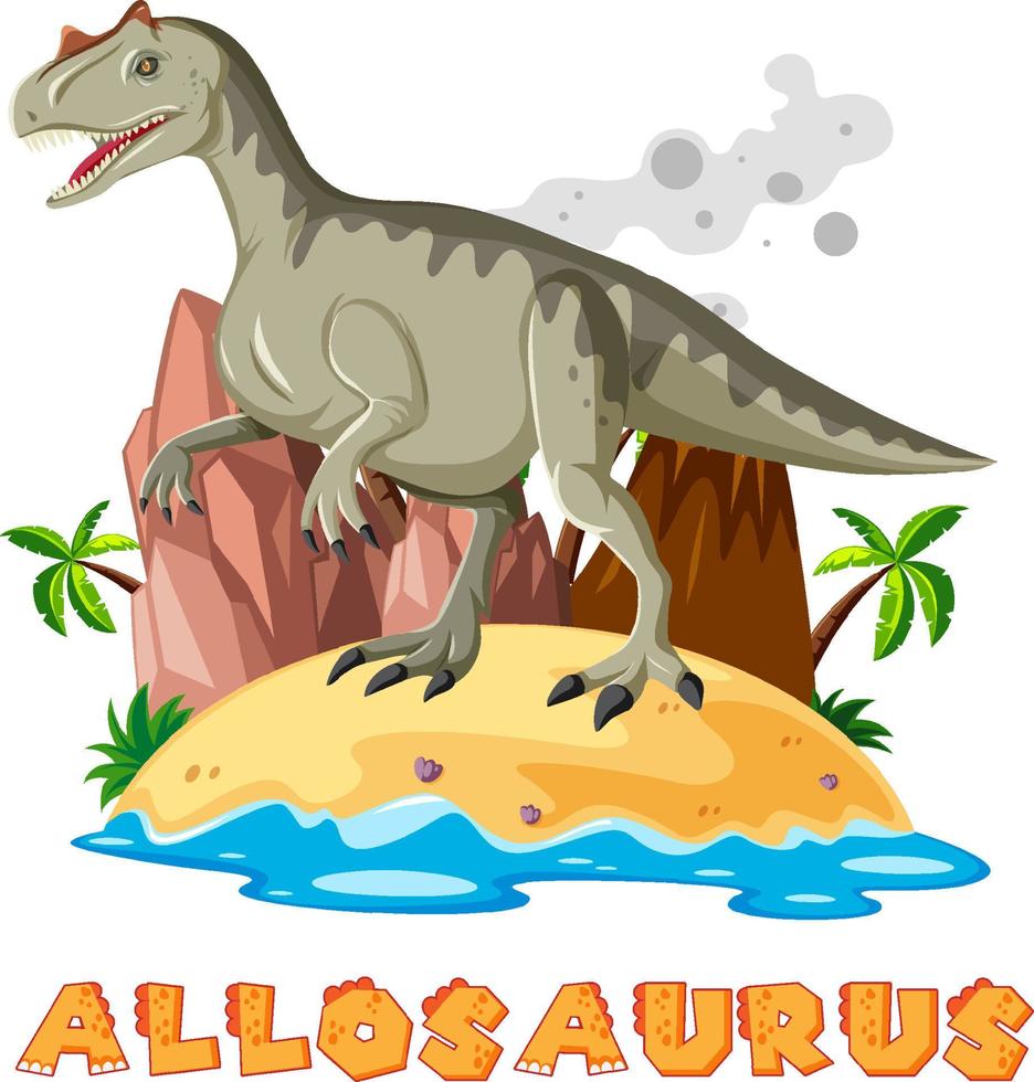 allosaurus in piedi sull'isola vettore