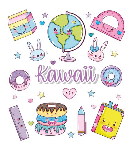 Set di cartoni kawaii vettore