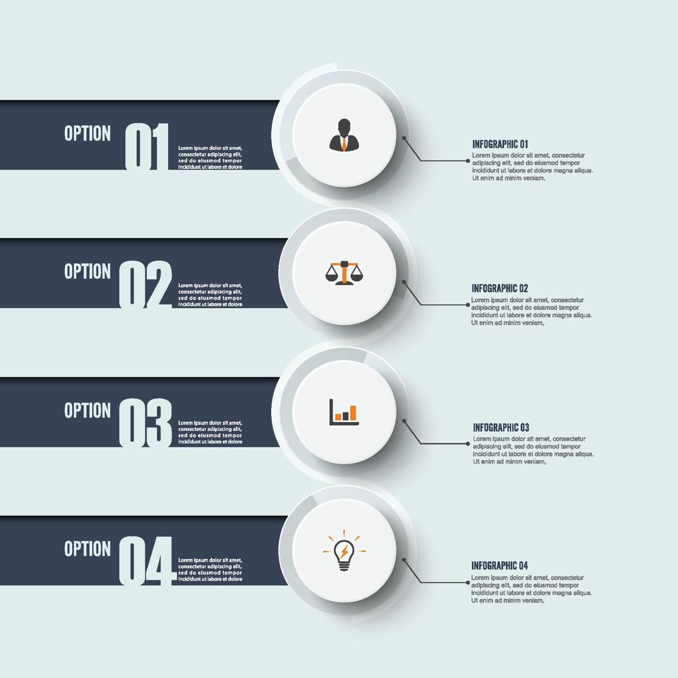 Le icone vettoriali e di marketing per la progettazione infografica possono essere utilizzate per il layout del flusso di lavoro, il diagramma, la relazione annuale, il web design. concetto di business con 4 opzioni, passaggi o processi.