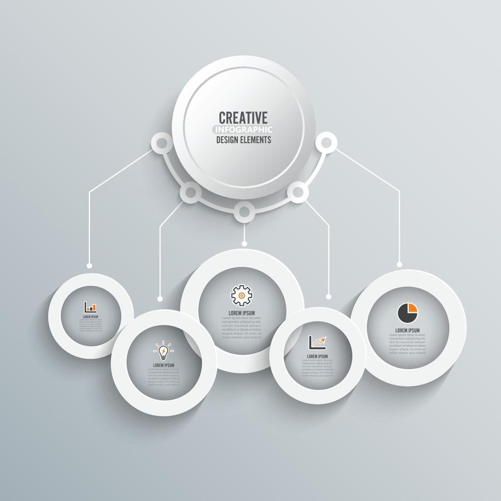 modello di infografica vettoriale con etichetta di carta 3d, cerchi integrati. concetto di affari con le opzioni. per contenuto, diagramma, diagramma di flusso, passaggi, parti, infografiche della sequenza temporale, layout del flusso di lavoro, grafico