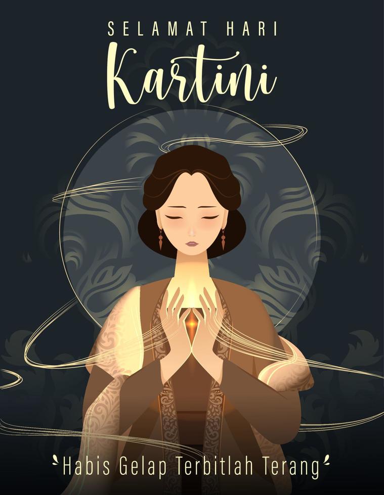 selamat hari kartini significa felice giorno di kartini. kartini è un'eroina indonesiana. habis gelap terbitlah terang significa che dopo l'oscurità viene la luce. illustrazione vettoriale