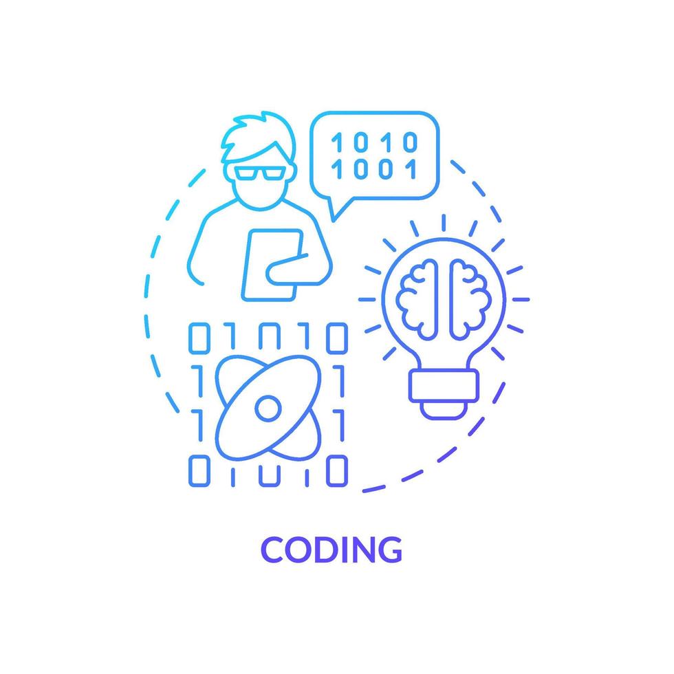 icona del concetto di sfumatura blu di codifica. linguaggio di programmazione per computer. compiti informatici. principali abilità digitali idea astratta linea sottile illustrazione. disegno di contorno isolato. una miriade di caratteri pro-grassetto utilizzati vettore