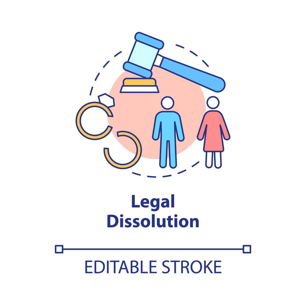icona del concetto di scioglimento legale. illustrazione della linea sottile dell'idea astratta di separazione socio-economica e culturale. disegno di contorno isolato. tratto modificabile. roboto-medium, una miriade di caratteri pro-grassetto utilizzati vettore