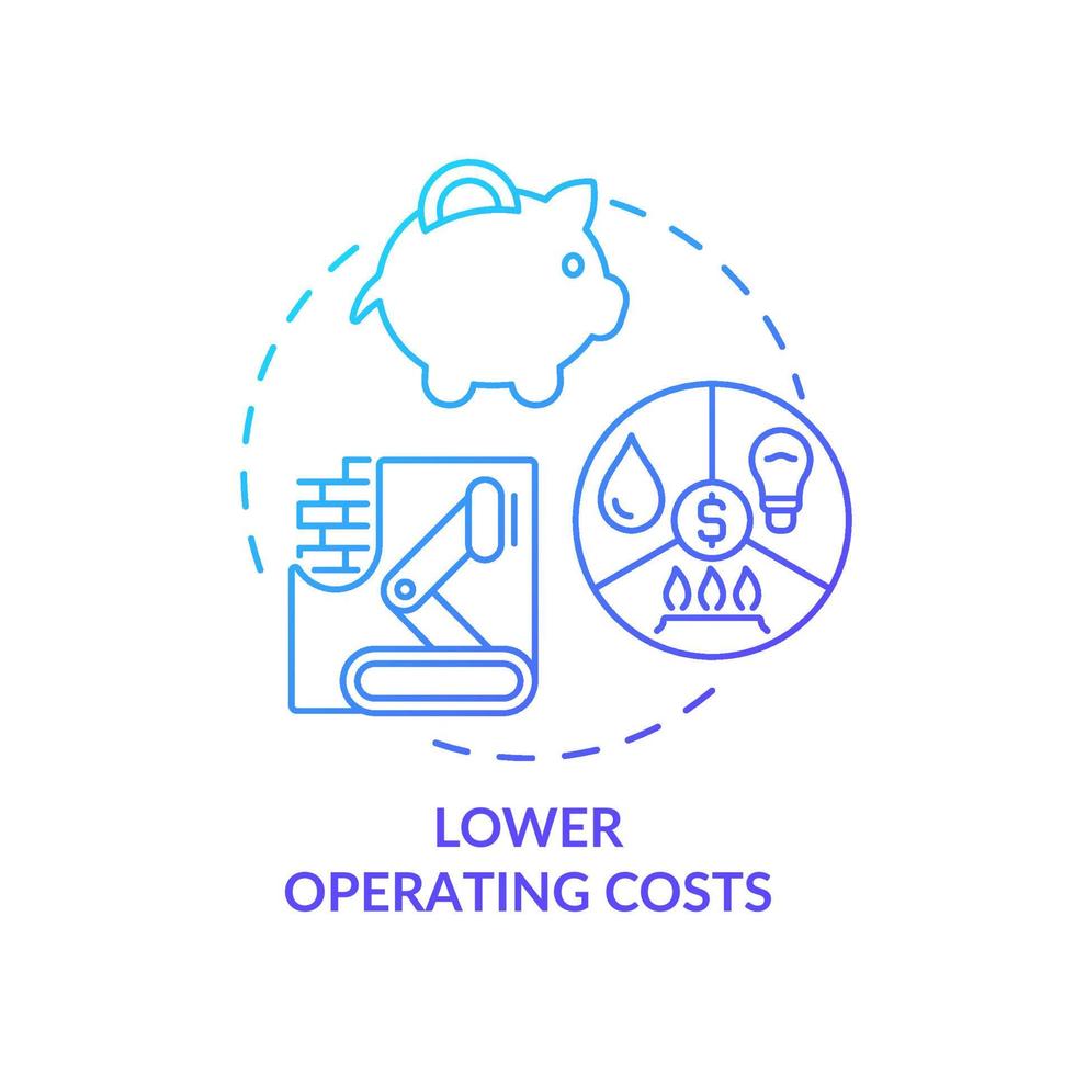 icona del concetto di gradiente blu inferiore dei costi operativi. illustrazione di linea sottile di idea astratta di automazione industriale. disegno di contorno isolato. tratto modificabile. roboto-medium, una miriade di caratteri pro-grassetto utilizzati vettore