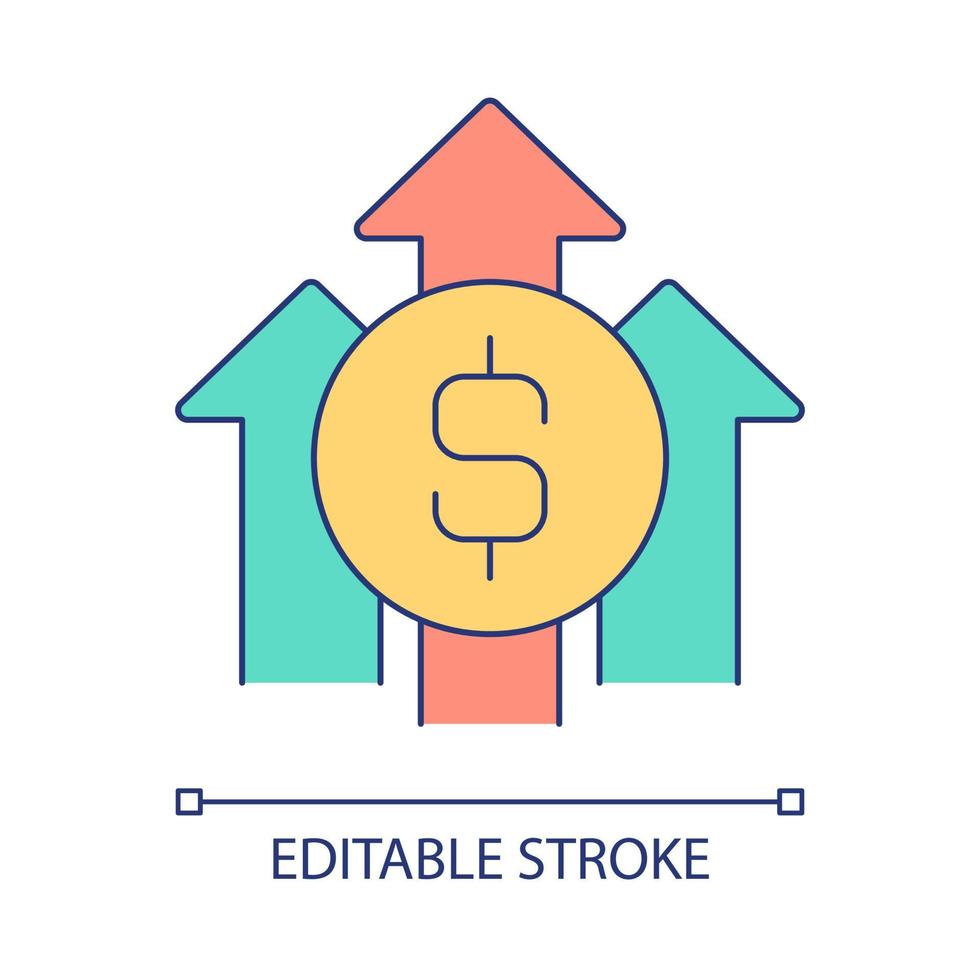 icona del colore RGB della crescita del capitale. risparmio di denaro. investimento di successo. stabilità finanziaria. illustrazione vettoriale isolata. semplice disegno a tratteggio pieno. tratto modificabile. carattere arial utilizzato