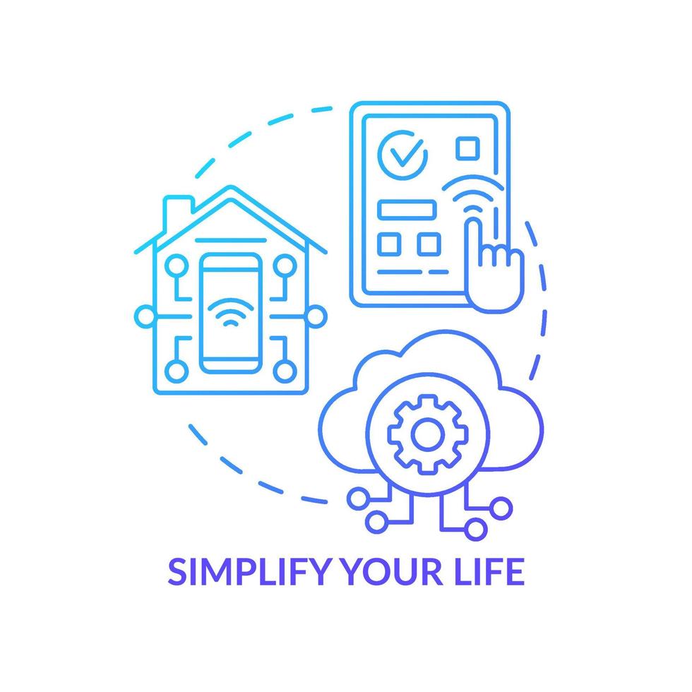 semplifica la tua vita icona del concetto di sfumatura blu. vantaggi dell'automazione illustrazione al tratto sottile dell'idea astratta. disegno di contorno isolato. tratto modificabile. roboto-medium, una miriade di caratteri pro-grassetto utilizzati vettore