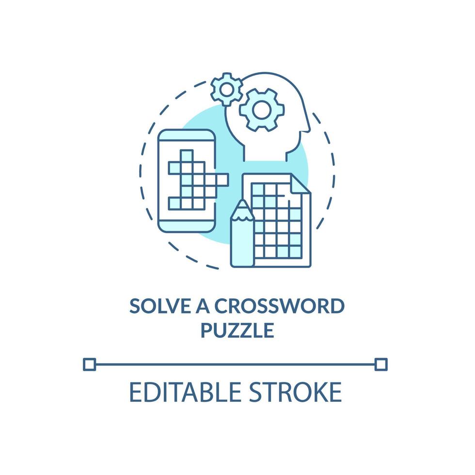 risolvere l'icona del concetto turchese del cruciverba. esercizi mattutini per la mente idea astratta linea sottile illustrazione. disegno di contorno isolato. tratto modificabile. roboto-medium, una miriade di caratteri pro-grassetto utilizzati vettore