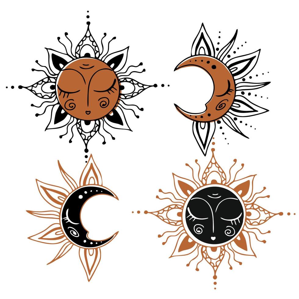 il sole e la luna. esoterico. astrologia. spazio. vettore. vettore