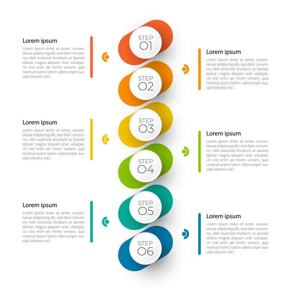 Il vettore e le icone di progettazione di infografica a passo minimo possono essere utilizzati per il layout del flusso di lavoro, il diagramma, la relazione annuale. modello di progettazione della sequenza temporale di infografica vettoriale con 6 opzioni, parti, passaggi o processi.