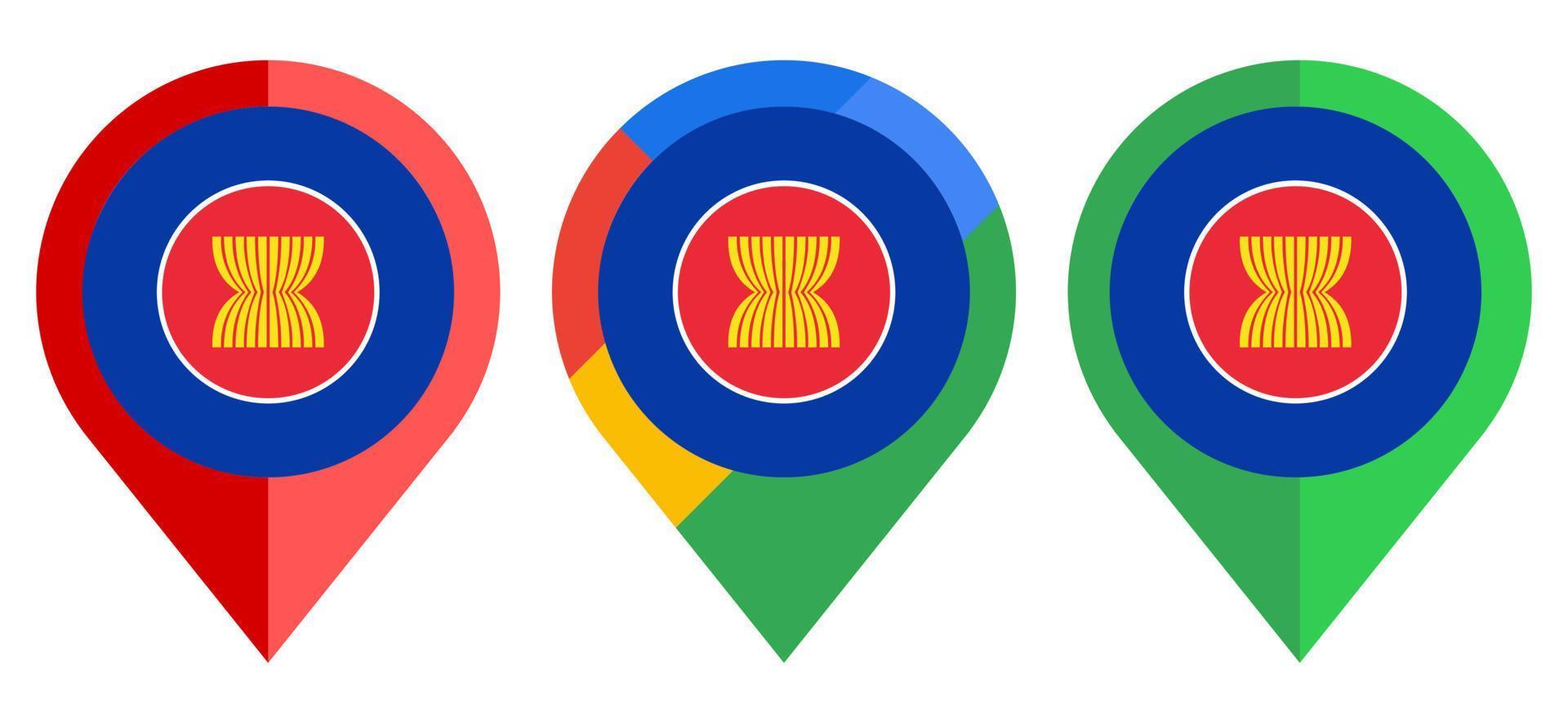 icona dell'indicatore di mappa piatta con bandiera dell'ASEAN isolata su sfondo bianco vettore