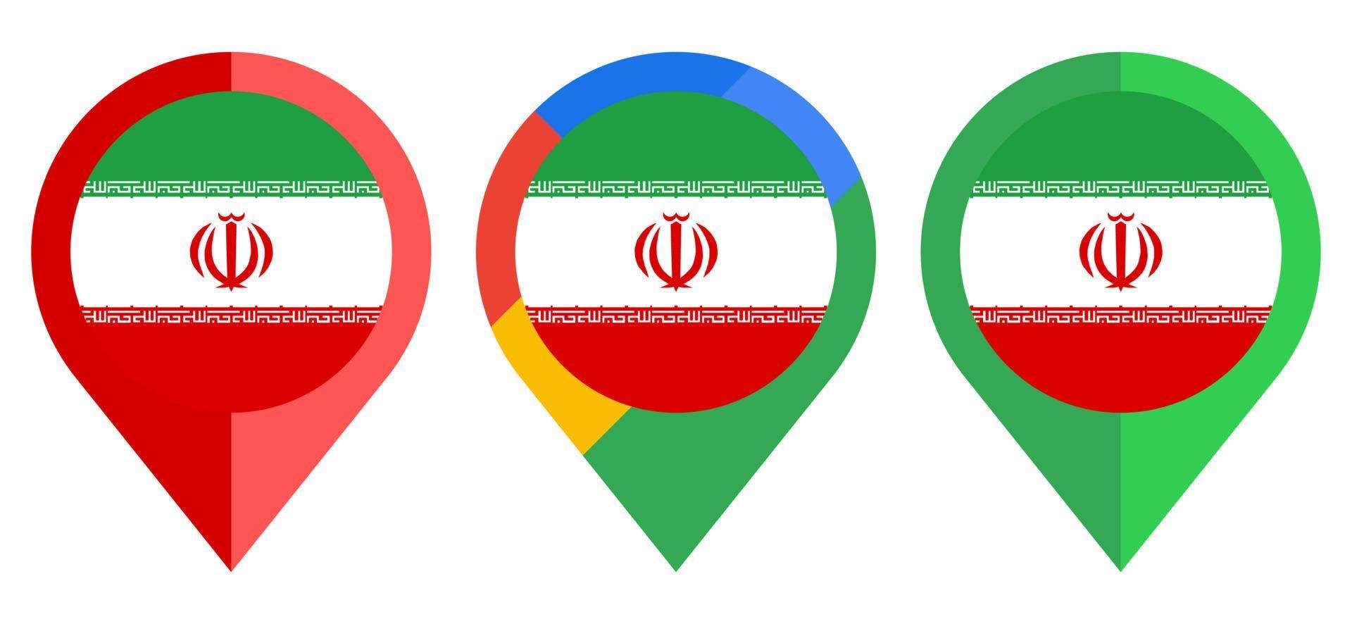 icona dell'indicatore di mappa piatta con bandiera iraniana isolata su sfondo bianco vettore